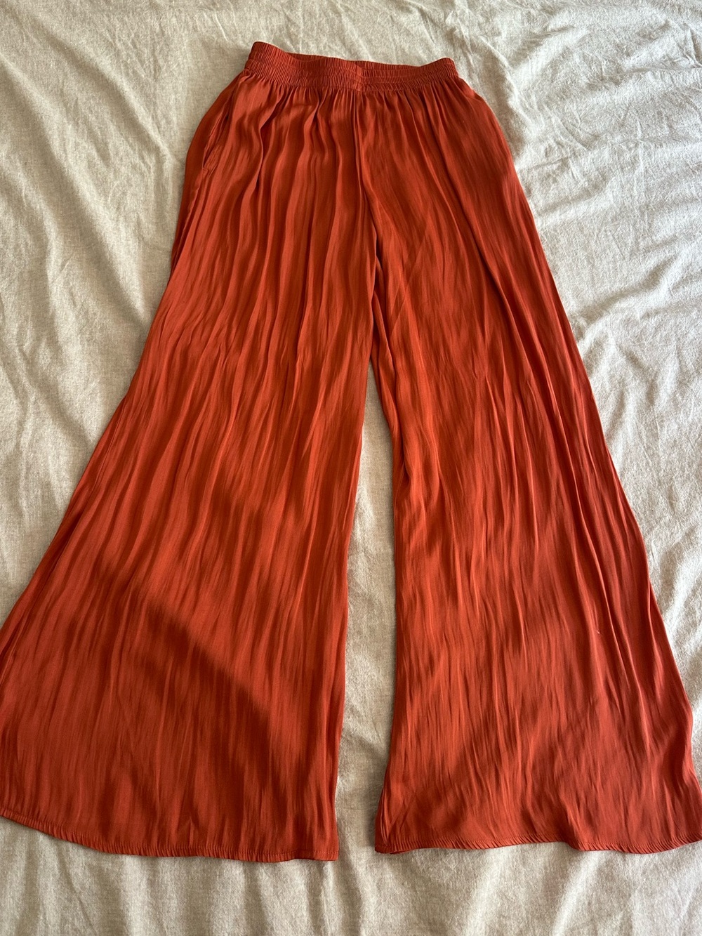 Zara Rust Orange Pleated Wide Leg Pants Small